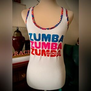 Zumba Fitness White Tank Top with Blue and Pink Accents